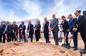 Groundbreaking ceremony attendees: Coahuila Governor Manolo Jiménez Salinas (center right), Yokohama Rubber Chairman & CEO Masataka Yamaishi (center left), YTC President and CEO Jeff Barna (4th from right), YCNA Chairman and CEO Shinichi Takimoto (3rd from left), and Yokohama Rubber Member of the Board and Senior Managing Officer & Co-COO Nitin Mantri (4th from left)